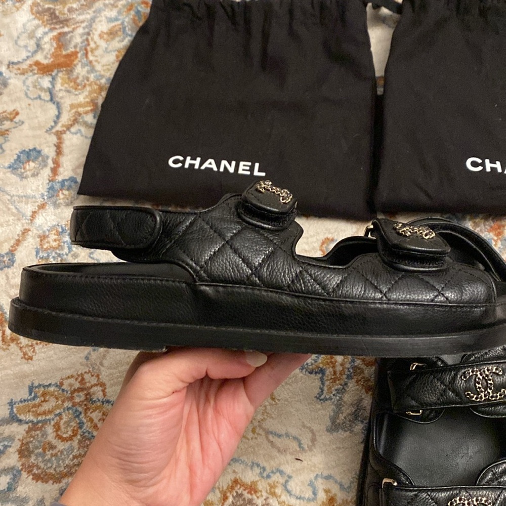 Authentic Chanel Dad Sandals 38C Black Caviar Leather - Picture 4 of 12